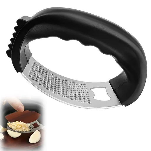 1 Piece Stainless Steel Garlic Press Rocker, Garlic Mincer with Studs and Peeler, Easy-Clean Dishwasher-Safe Kitchen Tool, Black 2