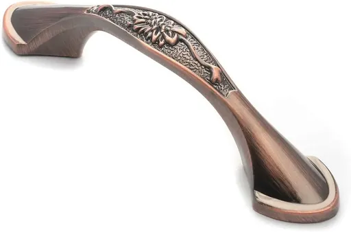 3 Pack Floral Cabinet Pull Handles, Solid Zinc Alloy Hardware, 5.04 In Hole Distance, Red Bronze