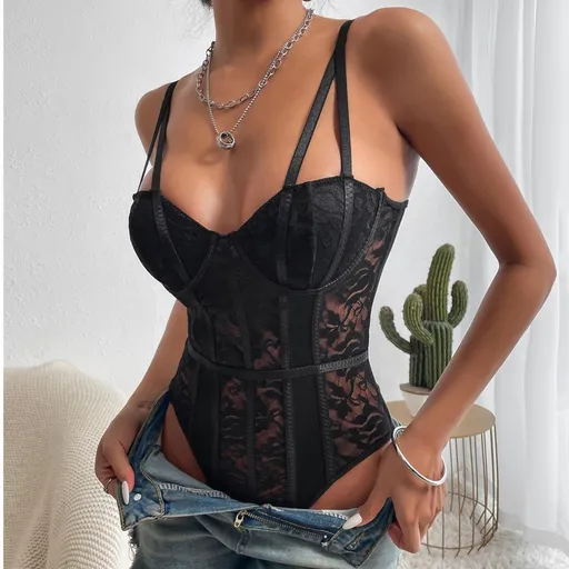 Sexy Lace Splicing Unique Street Style Jumpsuit - Black - M