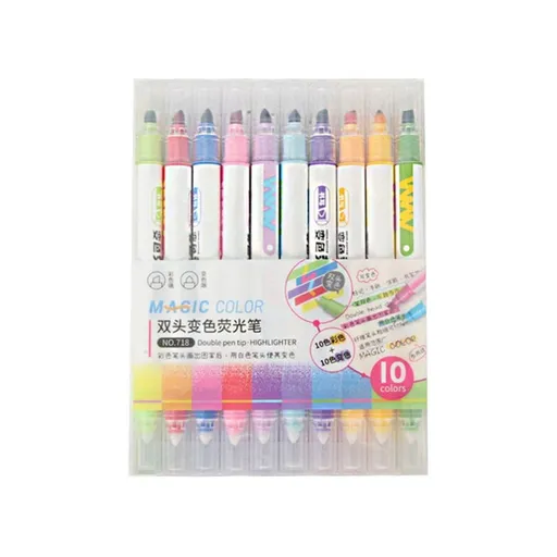 10Pcs Erasable Highlighters, 10 Color Changing Highlighter Pens Double Tip No Bleeding, 1 Set, Highlighters, Erasable Color Changing, Supply