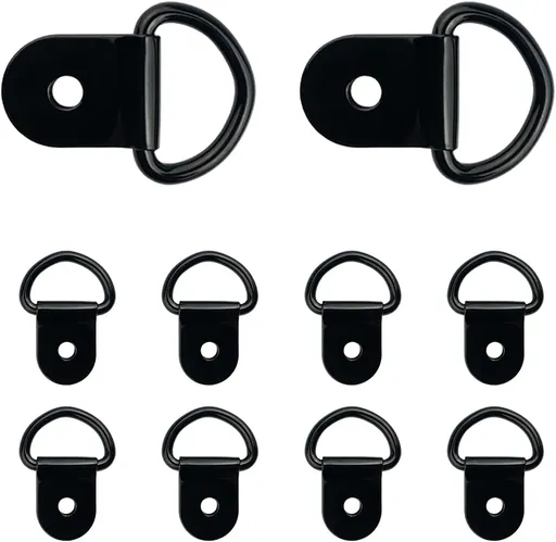 10 PCS Small Steel D-Ring Tie Downs, Heavy Duty Steel Anchor Lashing Ring for Cargo Load, D-Ring Anchor Point for Loads on Case Truck Trailer RV Camper Boats, Car Accessories (Black, 10 PCS)