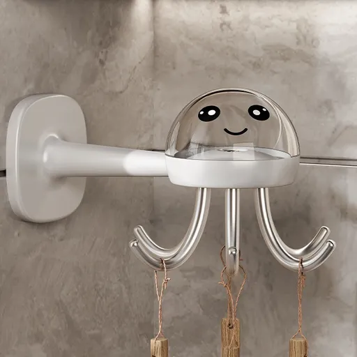 Octopus Rotating No-Drill Hook, Multi-Purpose Strong Adhesive 6-Claw Kitchen Utensil Wall Storage Rack—White