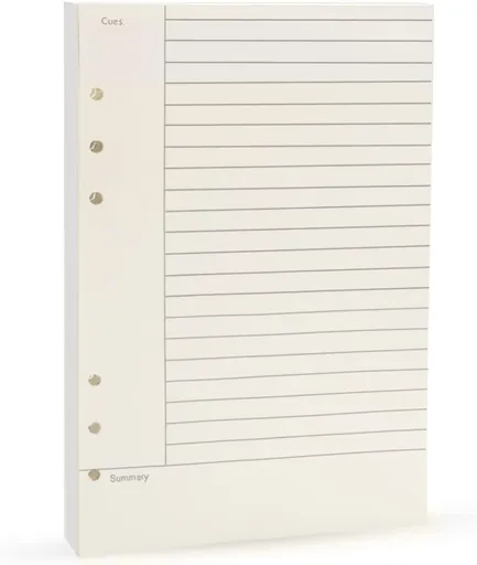 Notebook Refill A5 - Ring Binder Paper 6 Holes - Agenda Refill - Bullet Journal Paper - Refillable Notepad - Writing Paper - Planner Inserts - Office Supplies - School Supplies - Summary Making -Cornell Method - White - 5 Pieces