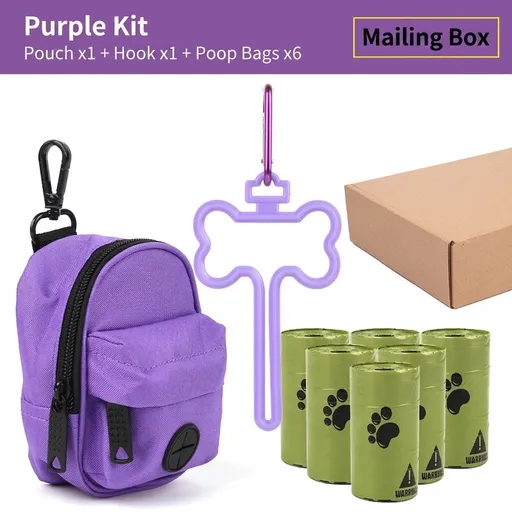Carry Your Pup’s Mess in Style with a Durable Oxford Fabric Poop Bag Dispenser Set, Featuring a Bone-Shaped Hook, Carabiner Clip, and Six Refill Rolls of 0.6mil Thick Leak-Proof Waste Bags for Effortless Walks and Clean Outdoor Adventures. (Purple)