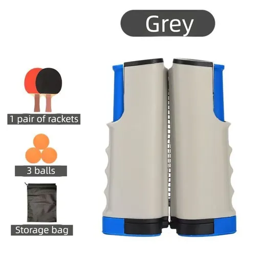 Grey Portable Table Tennis Set with 2 Paddles, 3 Balls and Carry Bag - 165cm Retractable Ping Pong Net & Post - Indoor/Outdoor Professional Training Kit