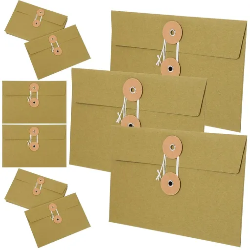 Green Kraft Paper Envelopes with String Closure for Storage Multifunctional File Bags 10 Pieces