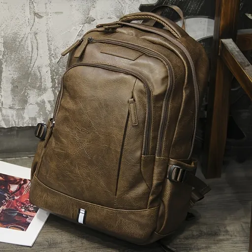 Vintage PU Backpack Stylish Durable Travel Backpack Size M Brown