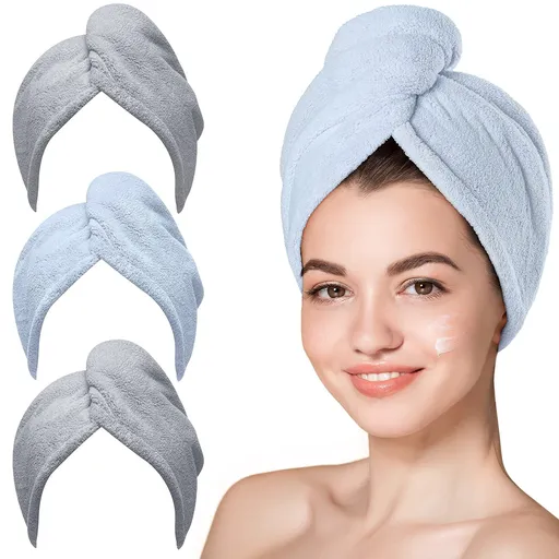3pcsQuick-Drying Hair Towels for Home Use - Gentle on All Hair Types to Cut Drying Time (gray)