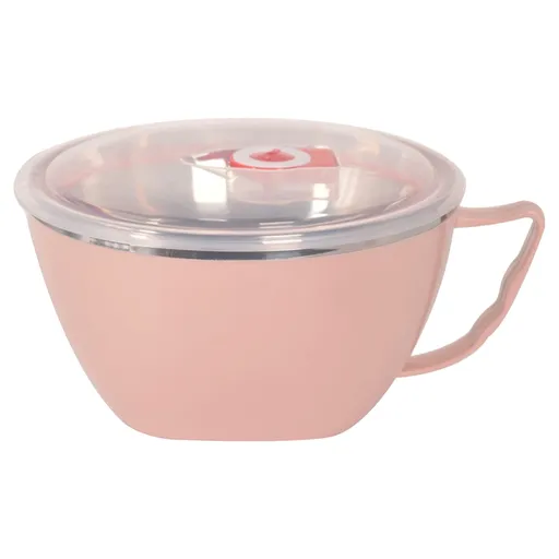 Plastic Soup Bowls with Handles, Microwave Safe Bowl with Lid, Microwavable Soup Mug with Lid, Large Soup Cups for Ramen Noodle Cereal, 1 Pcs, 5.91x3.14 5.91" x 3.14" Pink