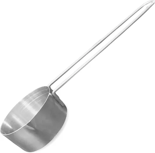 1/3 Cup Stainless Steel Measuring Cup, Long 6" Wire Loop Handle and Pour Spout | Sturdy Metal 80 ml | 80 cc | 3 oz | Single Cup or Wet and Dry Ingredients | Great or use as 1/3 Cup Dog ood Scoop