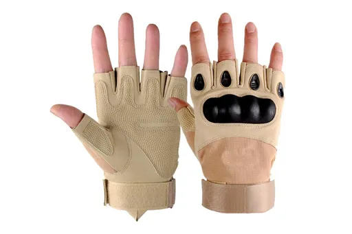 Men Half Finger Gloves Army Military Fingerless Combat Outdoor Tactical Gloves -Brown / M