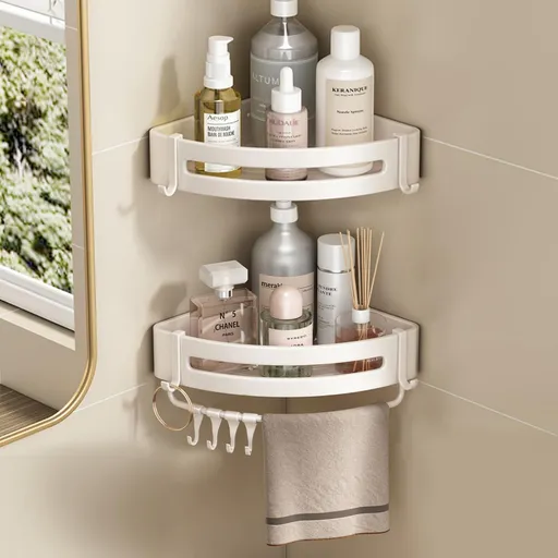 Shower Corner Shelf 2 Pack Shower Organizer Corner No Drilling Required, Aluminum Basket Shampoo Kitchen (Triangle Basket)