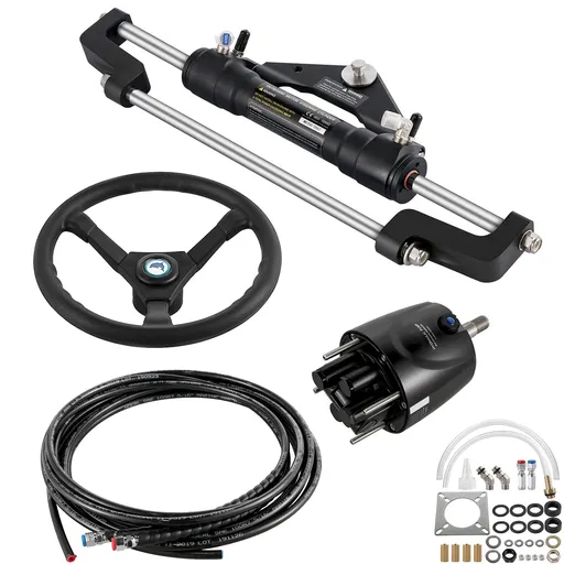 Hydraulic Boat Steering Kit, 300HP Hydraulic Steering Kit Helm Pump, Cylinder, Wheel, 24 Feet Hose Hydraulic Steering Seal Kit, Corrosion-Resistant Boat Steering System Marine Steering Kit