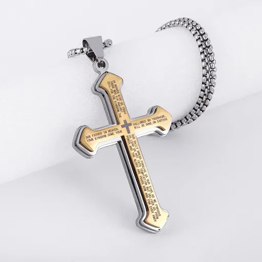 Puhai Stainless Steel Cross Necklace Silver Snake Bone Gold
