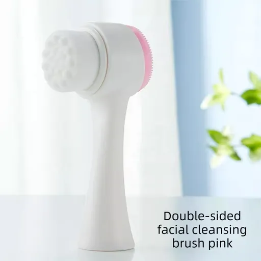 2-in-1 Dual Sided Facial Cleansing Brush Soft Microfiber & Silicone Scrubber Manual Face Washer Exfoliator Tool Pink for Deep Pore Cleaning