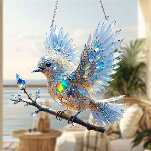 Birds Acrylic Living Room Courtyard Pendant 2D Flat Bird Window Decoration Festival Scene Hanging Ornament Gift 5.9x5.9 Inches