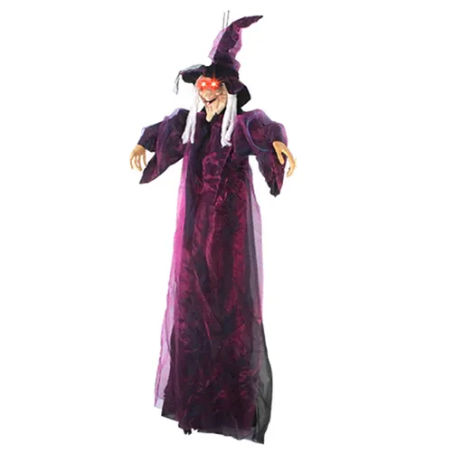 Hanging Ghost Prop Voice Control Glowing Witch Decoration 1.8m Violet Fabric