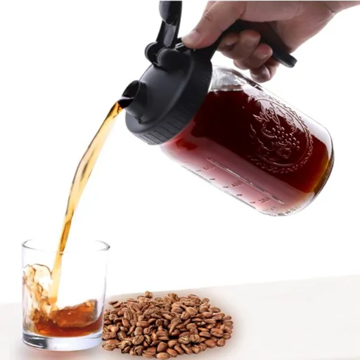 32oz Mason Jar Cold Brew Coffee Pitcher - Soda Lime Glass Jug with Measurement Marks & Pour Spout Handle Lid