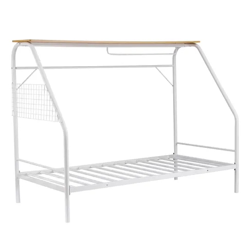 Artiss Single House Bed Frame Metal Canopy Bed Storage Shelf for Kids White