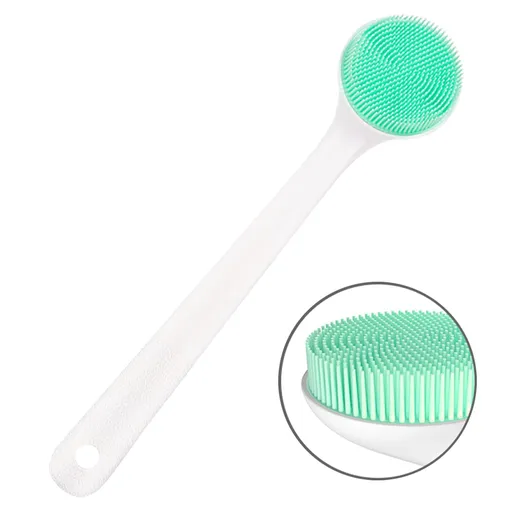 Silicone Body Scrubber Exfoliator, Back Brush Scrubber Long Handle for Shower with Soft Bristles, Shower Brush Scrubber for Body