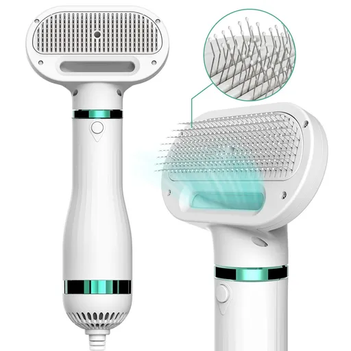 Pet Hair Dryer 2 with Brush, 3 Heat Settings, One-Button Hair Removal, Portable Dog Blower, Home Grooming Furry Drying