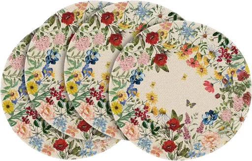 Vintage Floral Spring Round Placemats Set of 4, 14 Inch Seasonal Holiday Round Table Mats for Party Kitchen Dining Decoration