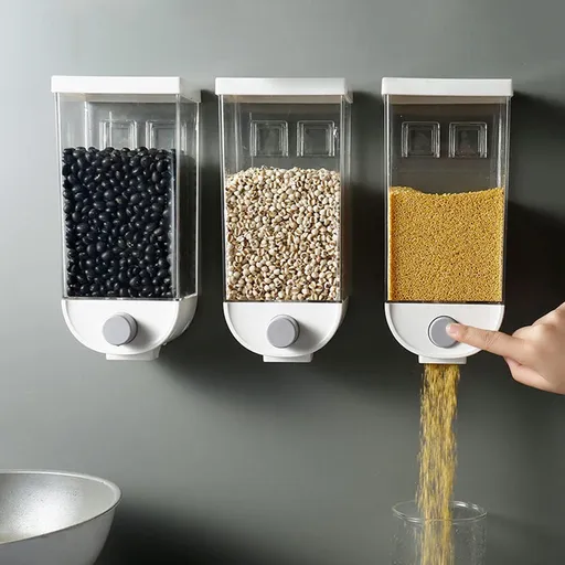 Cereal Dispenser Wall Mounted, High Capacity Rice Dispenser, cerealdispensers for Home, Food Dispenser, (1500ML 3pcs)