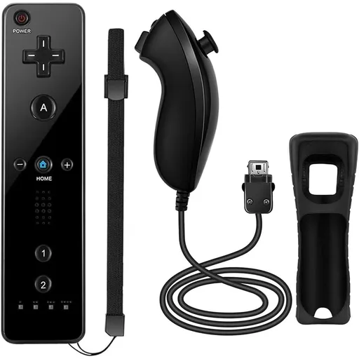 Wii Remote and Nunchuck Controller,Remote Controller ,Silicone Case and Wrist Strap for Wii/Wii U,Black