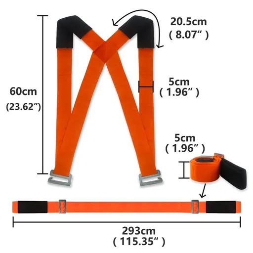 Moving Straps 2-Person Lifting Straps for Moving Furniture, Appliances, Mattresses or Any Item up to 800 lbs Orange
