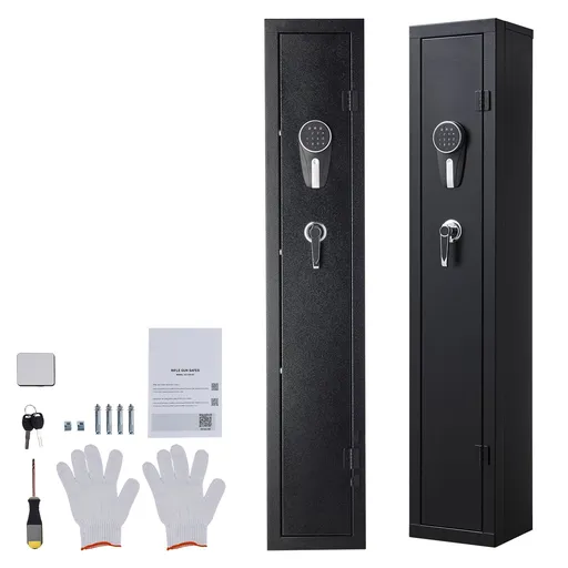 Gun Safe, Heavy Duty Cold-Rolled Steel Fireproof Rifle Cabinet with Digital Keypad & Key, Large Long Gun Cabinet with Magazine and LED Lighting, Adjustable Racks for Rifles, Pistols, Shotgun