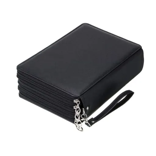 200 Slots Colored Pencil Organizer - Deluxe PU Leather Pencil Case Holder with Removal Handle Strap Pencil Box Large for Colored Pencils Watercolor Pencils (Black,Excluding pencils)
