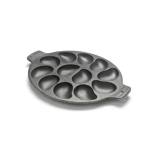 Cast Iron Oyster Grill Pan with 12 Cavities, Non-Stick Baking and Serving Plate for Grilling, Cooking and Seafood, Black