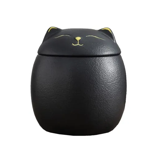Smiley Cat Shaped Pet Urn for Ashes - Memorial Urn for Cats Dogs, Pet Cremation Urn with Ceramic Head Lid, Keepsake for Cat Ashes - Black - Size L