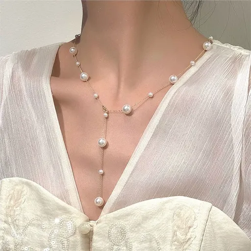 Necklace for Women Pearl Necklace Long Pearl Bar lariat Necklace Women Wedding Jewelry Imitation Pearls Beaded Necklace for Women