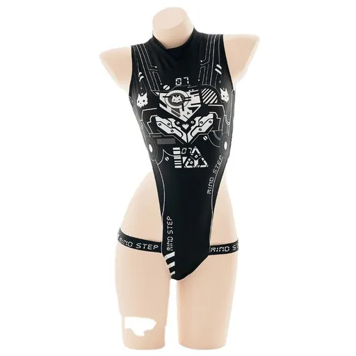 House Of Dasein Punk Anime Girls Dark Cyber Mechanical Cat Cosplay Bodysuit Swimwear Set - Swimsuit M - Only Swimsuit A
