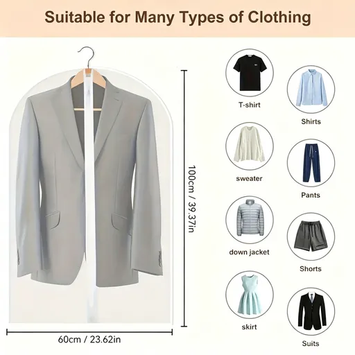 White Trim | Single Piece | 60x100cm | Washable Thickened Suit Dust Protector, Elegant Clear Hanging Garment Cover for Ladies’ Blazers & Coats, Christmas Ladies’ Single Blazer Protector