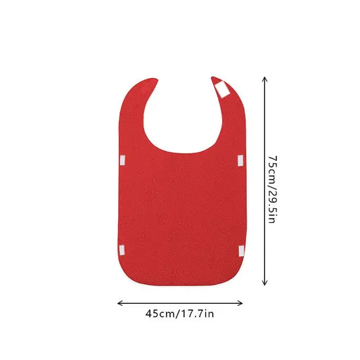 2 Pack Red Adult Waterproof Dining Bib - 75cm x 45cm Polyester Apron with Pocket, Absorbent Terry Cloth Liner, Adjustable Neck for Elderly Care and Rehabilitation Support