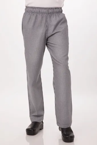 Essential Men's Small Checks XL Baggy Black Chef Pants by Chef Works