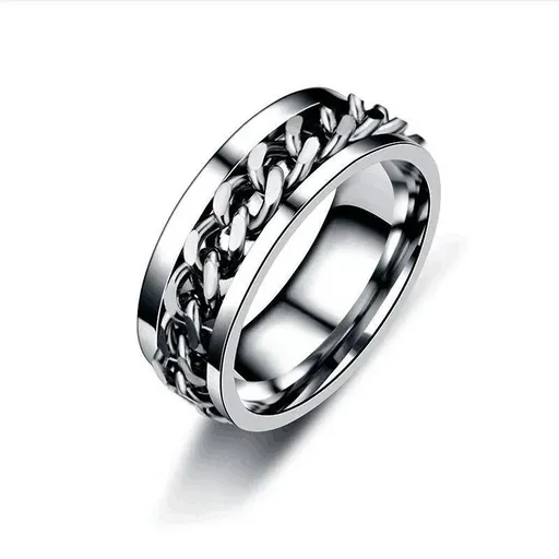 Spinner Rings Mens Womens Fidget Rotating Ring Silver Stainless Steel Size 10 - Silver