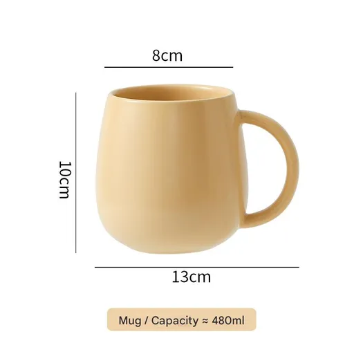 Khaki Premium Macaron Ceramic Coffee Mug -480ml Large Capacity Belly Cup with Underglaze Finish, Minimalist Nordic Style Porcelain Mug for Coffee, Tea, Milk and Oatmeal