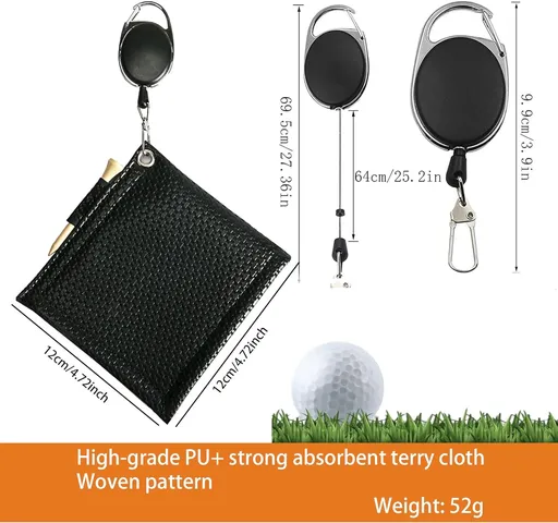 Golf Woven Pattern Towel with Retractable Clip, Small Golf Ball Towels for Golf Bags for Men and Women(Black)