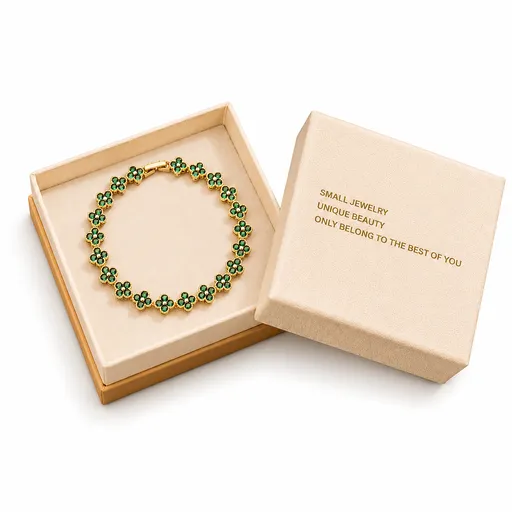 Gold and Green Four-Leaf Clover Zircon Bracelet - Gold-Tone Alloy Lucky Charm Wristband with Full Crystal Pave, 22cm Elegant Fashion Jewellery for Women