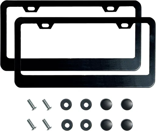 2PCS Matte Black License Plate Frames, 2 Holes Solid Rust-Proof Stainless Steel License Plate Holder, Universal Car License Plate Cover for Women and Man with Screws Accessories