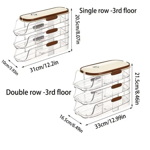 Beige Gold egg storage box, portable egg container, lidded egg holder, kitchen egg organizer, australian kitchen, fridge egg storage, stackable egg crate, see-through egg box
