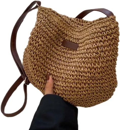 Straw Beach Bag, Summer Straw Bag Female Fashion Braided Single Shoulder Crossbody Bag All-Match Beach Bag