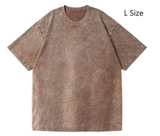 Heavyweight Washed Vintage Cotton T-Shirt Unisex Short Sleeve Crew Neck Coffee Brown Size L