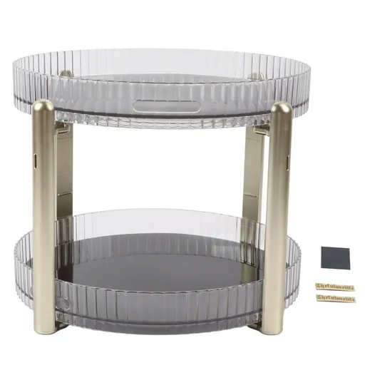 Double Layer Rotating Makeup Organizer Multifunctional Rotating Cosmetic Shelf for Home Translucent White