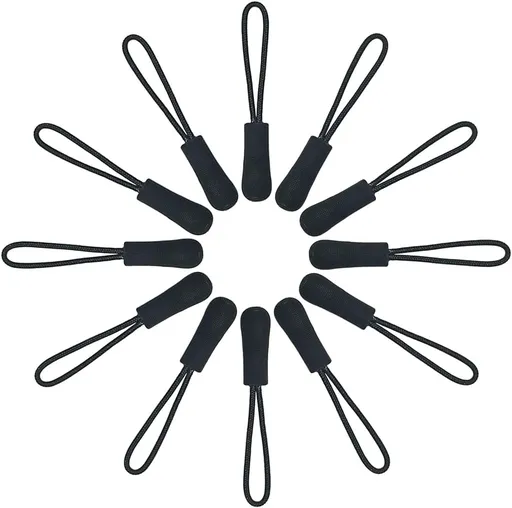 20 Pcs Nylon Cord Extension Zipper Tab Tags for Backpacks, Luggage, Jackets, Purses, Handbags (Black)