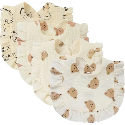 4PCS Large Muslin Baby Girl Bibs Bibs Lap Shoulder for Boy Girls Teething