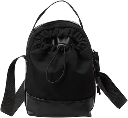 Women's shoulder bag - casual bag - adjustable canvas bag with drawstring - suitable for daily commuting and travel.（Black）